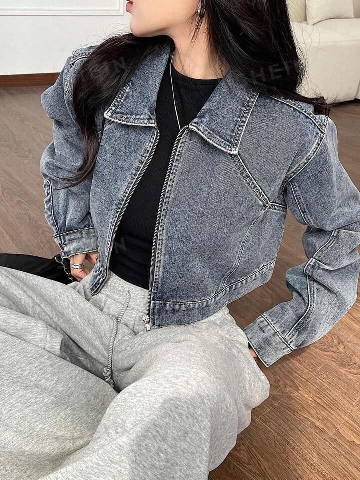 Woman in blue patterned shirt